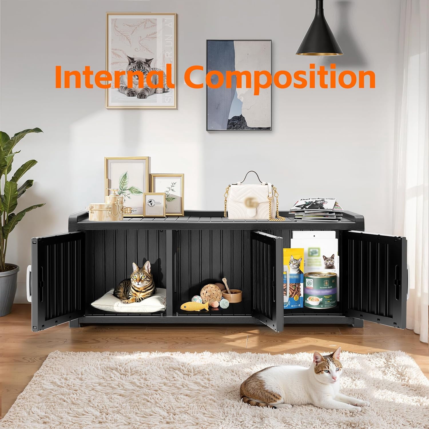 Joxxoaa Outdoor resin weatherproof cat house,ventilated and insulated for Cats,Kittens,Puppies,washable, easy to assemble,scratch and bite-resistant,non-stick to hair (black)