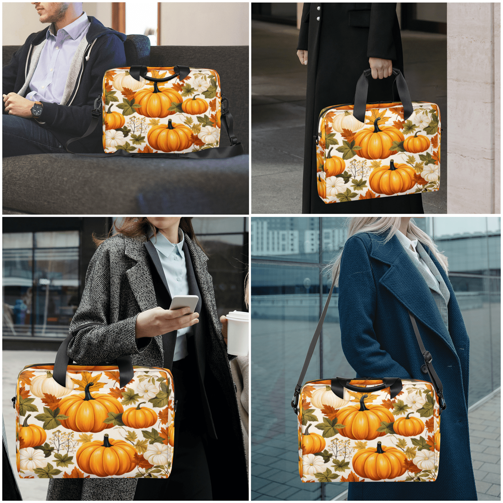 Herdesigns Autumn Pumpkin Maple Leaves Laptop Bag for Women Men, Computer Case Briefcase Messenger Bags, 15-15.6 inch Laptop Sleeve Shoulder Bag