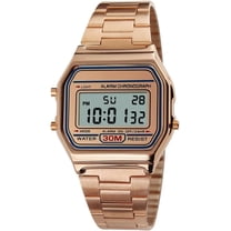 Men Lady Vintage Retro Gold Stainless Steel Digital Casual Watch Alarm Stopwatch