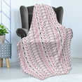 thumbnail image 4 of Striped Soft Flannel Fleece Throw Blanket, Prehistoric Shapes with Flowers Circles Folk Culture Inspired Trippy Motif, Cozy Plush for Indoor and Outdoor Use, 50" x 70", Pink Purple, by Ambesonne, 4 of 5
