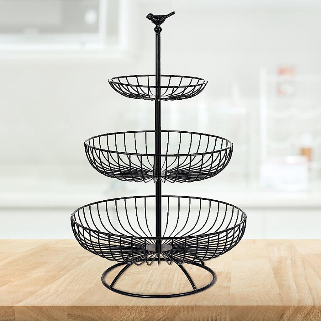 Fiocias 3 Tiered Fruit Basket Metal Wire Fruit Bowls Stand Rack for Kitchen 30cm 24.5cm