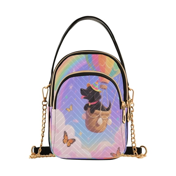 Leather Handbag Crossbody Bag Black Dog in A Balloon