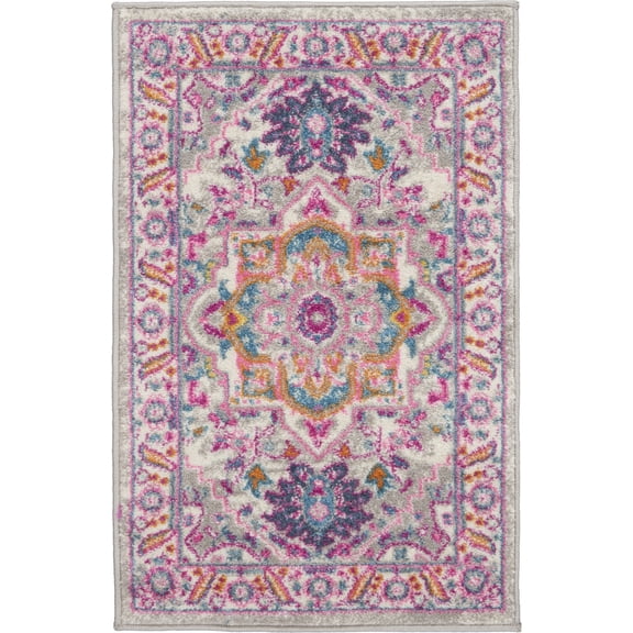 2â€™ x 3â€™ Light Gray and Pink Medallion Scatter Rug