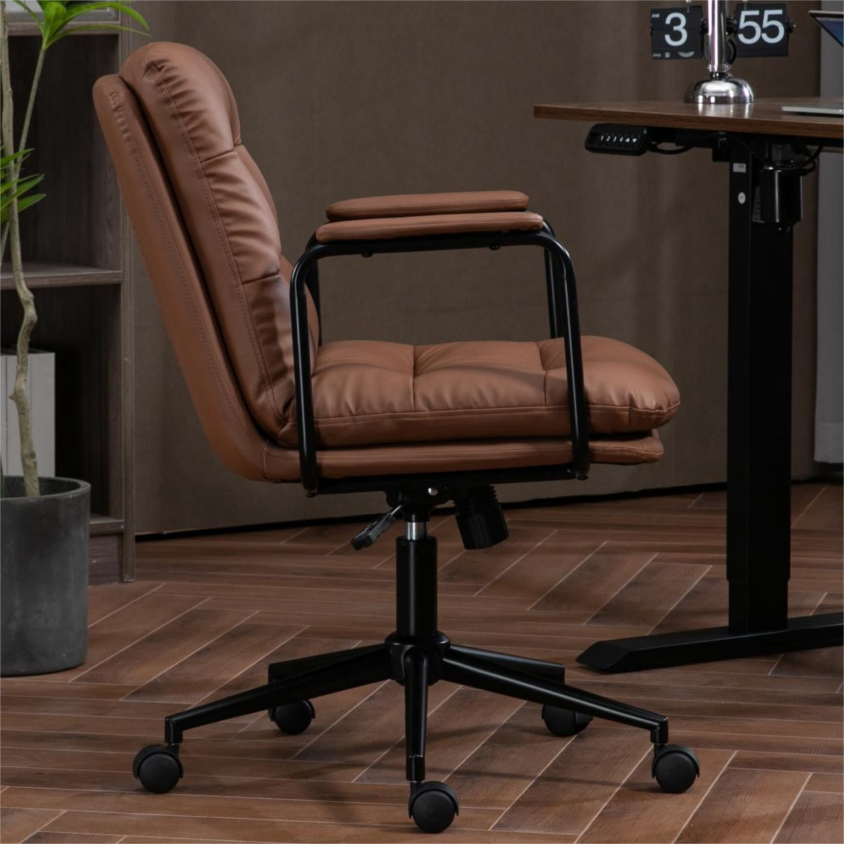 Office Chair Desk Chair Computer Chair Ergonomic PU Leather Swivel Rolling Chair Desk Task Chair with Padded Armrest,Brown