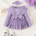 thumbnail image 2 of Zanarzt Long Sleeve Dresses for Girls Baby Girl Romper Dress Baby Dress Romper Flowers Lace Fall Spring Festival Clothes with Headband Purple,3-6 Months, 2 of 9