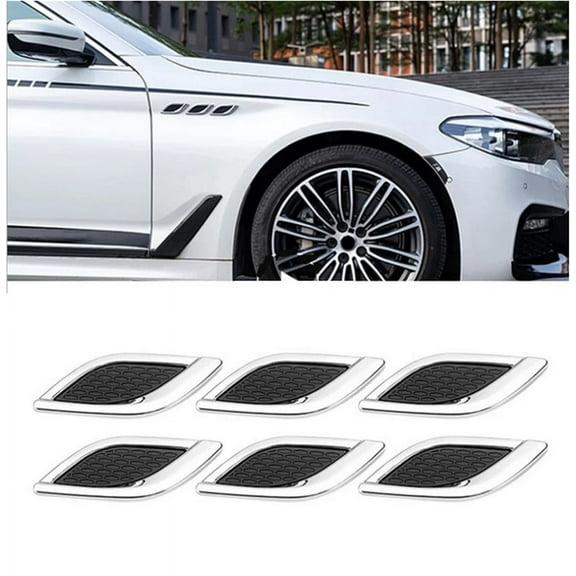 Silver Car Styling Popular Sticker 3D Shark Gill Car Side Fake Vent Sticker 6Pcs