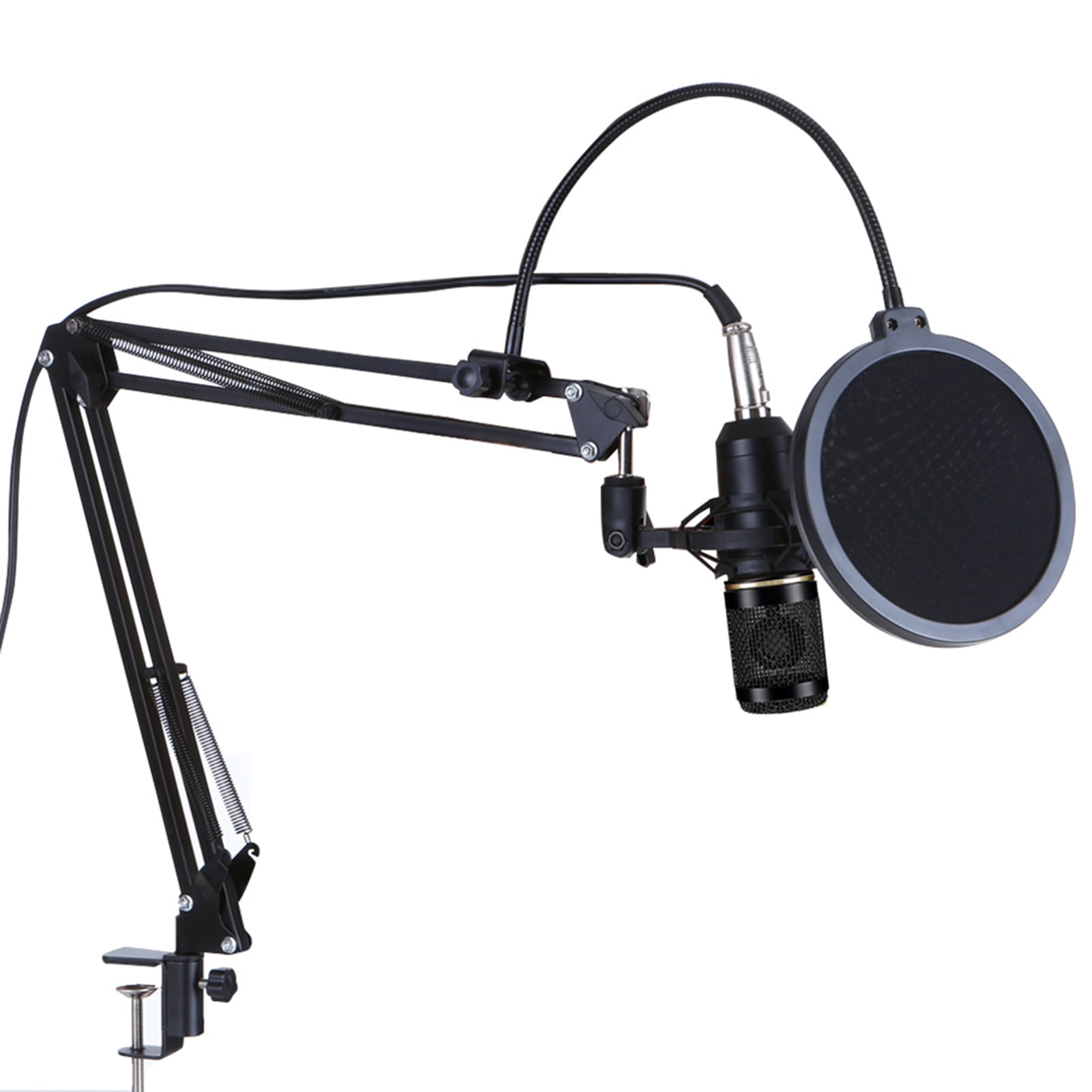 Metal Shock Mount and Double-Layer Pop Filter Compatible with Windows Macos Laptop PC Condenser Microphone Bundle,BM-800 Mic Kit with Live Sound Card Adjustable Suspension Scissor Arm
