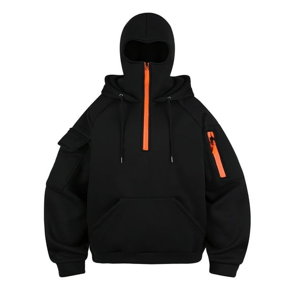 Yiaimeir Mens Full Face Zip Up Hoodie Sweatshirt with Adjustable Drawstring Hood Long Sleeve Pullover with Utility Pockets for Outdoor Sports