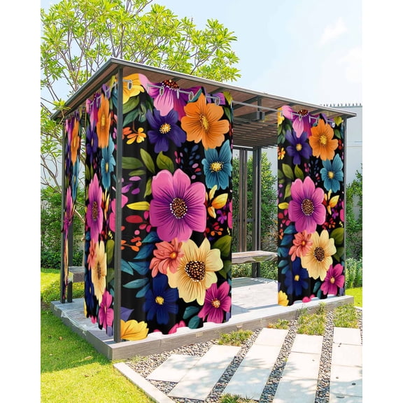 nqOlkjepod Outdoor Curtains for Patio Waterproof, Colorful Spring Floral Outdoor Privacy Panels Grommet, Summer Flowers Botanical Farmhouse Blackout Outside Curtains for Porch 54"x95", 1 Panel