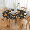 thumbnail image 3 of Happy Halloween Round Table Cloth with Elastic Edge Waterproof Spillproof Pumpkin Skull Bat Spider Table Covers Table Cover for Halloween Background Indoor and Outdoor Birthday (52in), 3 of 7