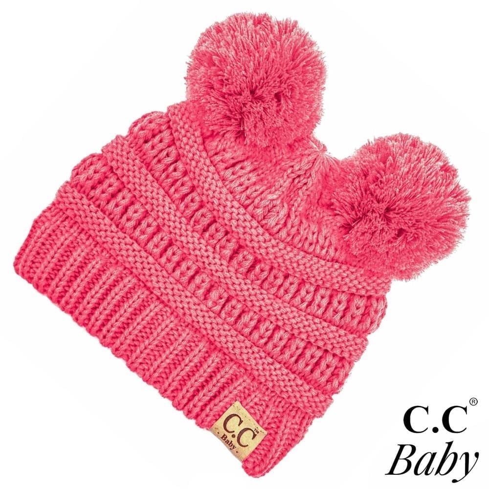 CC Baby Double Pom Cable Knit Yarn Pom Newborn to 9 Months Infant Beanie New Candy - Soft, Warm Hats for Babies and Toddlers - Cozy Winter Wear