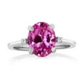 thumbnail image 2 of Gem Stone King 925 Sterling Silver 10X8MM Oval Pink Created Sapphire and White Moissanite 3-Stone Women Ring | 3.28 Cttw | Available in Size 5, 6, 7, 8, 9, 2 of 4