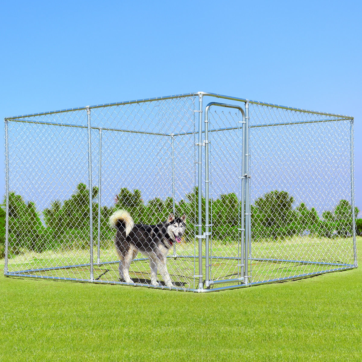 Gymax Large Pet Dog Run House Kennel Shade Cage 10 X 10 Roof Cover