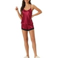 thumbnail image 2 of Conjunto de pijamas de satén para mujer INSPIRE CHIC, camisón sin mangas con tirantes tipo racerback y pantalones cortos con encaje, conjuntos de lounge de seda L rojo, 2 of 6