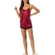thumbnail image 2 of INSPIRAR CHIC Conjunto de Pijamas de Satén para Mujeres, Top sin Mangas con Espalda de Cami y Pantalones Cortos con Encaje, Conjuntos de Lounge de Seda M Rojo, 2 of 6