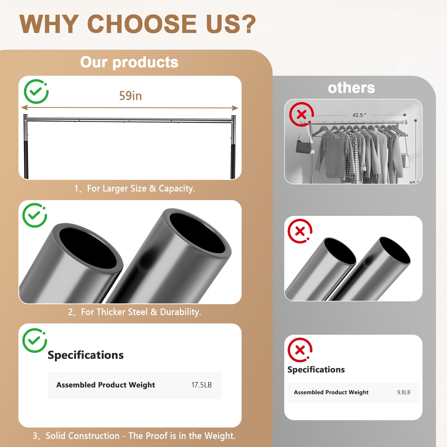 Mr IRONSTONE Heavy Duty Clothes Rack 400 lbs, Rolling Garment Rack with Wheels, Portable Metal Closet Organizer, Black Mr IRONSTONE Heavy Duty Clothes Rack 400 lbs, Rolling Garment Rack with Wheels, Portable Metal Closet Organizer, Black - Image 7