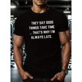 thumbnail image 1 of Camiseta de algodón para hombre con estampado de letras, cuello redondo, corte cómodo, estilo informal, para todas las estaciones, 1 pieza, 100 % algodón., 1 of 6