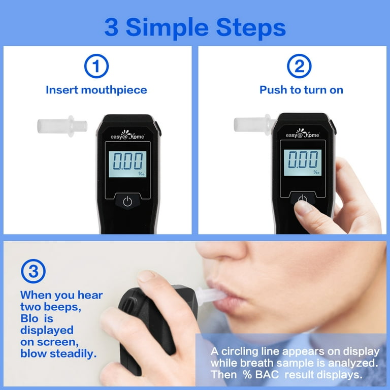 Easy@Home Breathalyzer, Fuel Cell Sensor Alcohol Tester with 5 Mouthpieces,  Weat-05fl