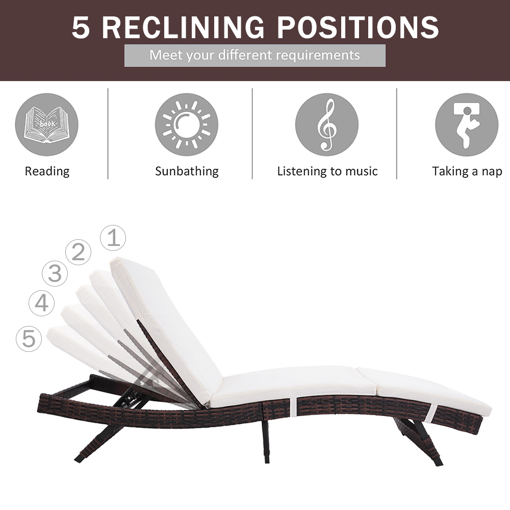 Patio Chaise Lounge, Folding Outdoor Rattan Lounge Chairs with Adjustable Back, Patio Rattan Furniture Chaise Lounge Chair with Cushion, Lounge Chair for Poolside Backyard Porch Lawn Garden, Q9843 - image 4 of 12