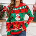 thumbnail image 4 of Hpapadks Women Sweaters Christmas Sweaters Contrast Snowman Deer Cartoon Jacquard Long Sleeve Round Neck Knitwear Halloween Sweater Red L, 4 of 7