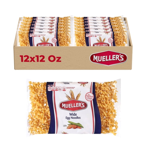 Mueller's Wide Egg Noodle Pasta, 12-Pack, 10.5 lbs - Quick Prep for Hearty Meals, Even Cooking Texture