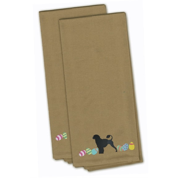 Portuguese Water Dog Easter Tan Embroidered Towel Set of 2