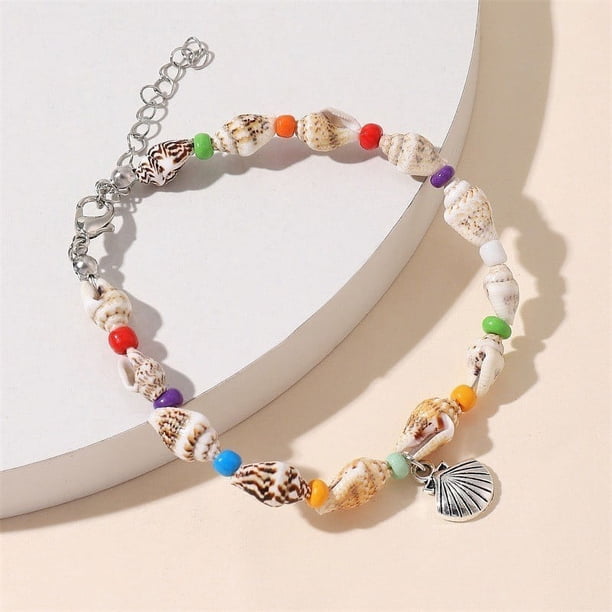 Nvzi Pulsera de cuentas de arroz de concha Pulsera de cuentas de cristal de concha con colgante de playa, estilo A
