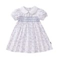 thumbnail image 2 of YHAJDS Girls Short Sleeve Dress Ruffle Bow Applique Solid Color Casual Top, 2 of 5