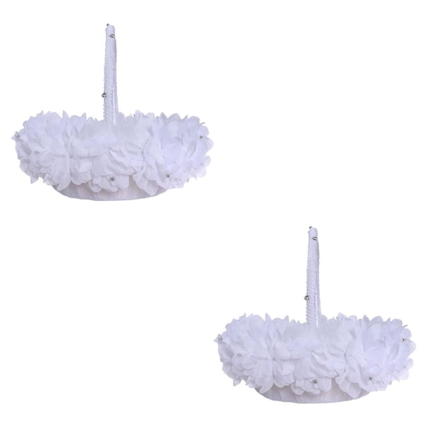 Inteprter Cesta de flores para niñas, mango de diamantes de imitación, pluma de encaje, organizador de fiesta de boda occidental romántico, contenedor Blanco 2piezas Inteprter CBP487863