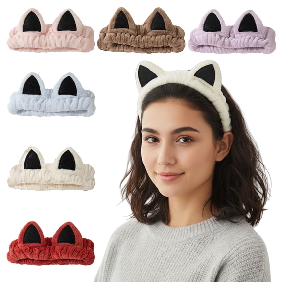 6 Pcs Cute Headband for Washing Face, Cat Ears Hair Band Versatile for Makeup, Spa, Skincare, Yoga, Gift for Women Girls