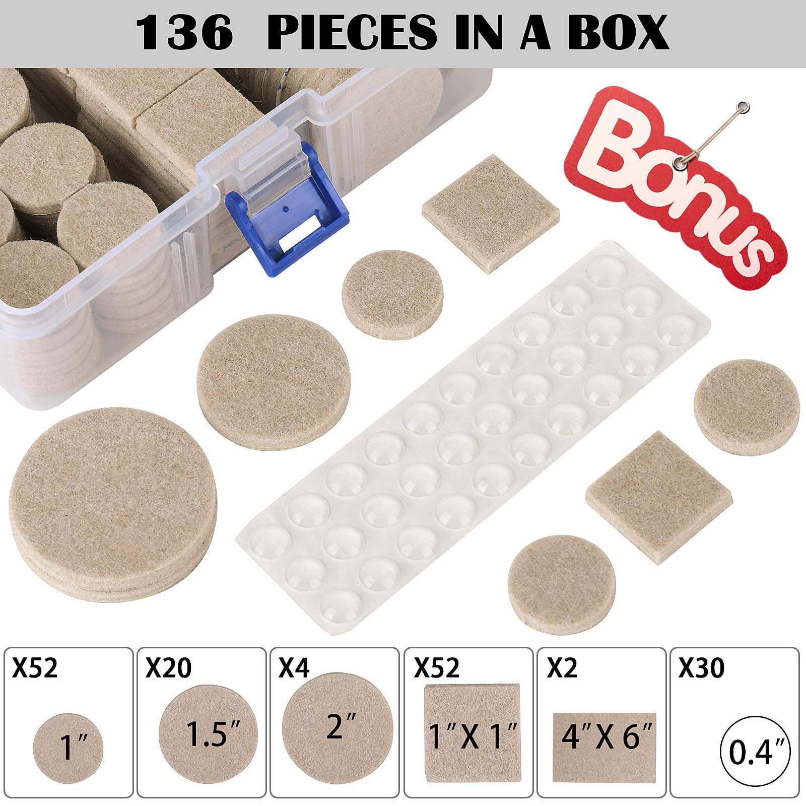 Felt Furniture Pads-136 Pieces Pads For Beige 5mm Thick  Floor Savers Anti Scratch Protectors With Case Hardwood Floors