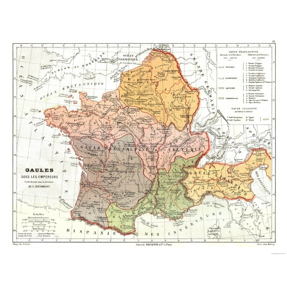 Historic Map - Gaul Empires - Cortambert 1880 - 29.48 x 23 - Vintage Wall Art