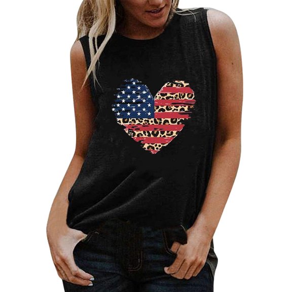 IROINNID Women's Round Neckline Tank Sleeveless 4th Of July Fashion Flag Tops Shirts Tops America Independence Day