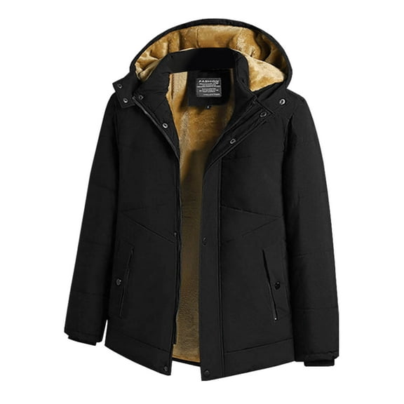 Male Winter Stand Up Collar Hooded Detachable Jacket With Pockets