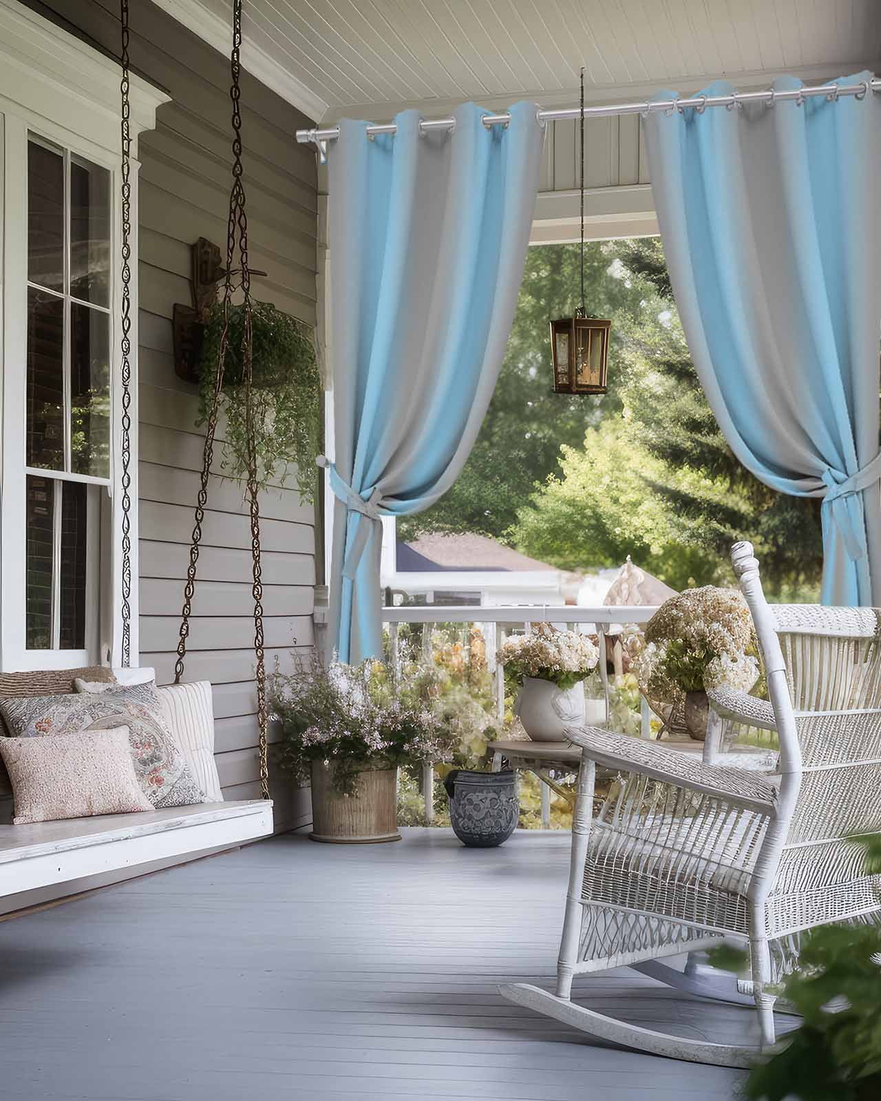 Outdoor Curtains for Patio, Blue Ombre Waterproof Blackout Outside Curtain for Porch/Pergola/Gazebo, Grey Modern Art Farmhouse Thermal Insulated Drapes for Cabana, 2 Panels, 54 x 95 Inch