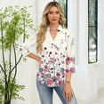 thumbnail image 4 of Women's 3/4 Sleeve V Neck Blouse Solid Color Work Casual Regular Collared Top with Button Closure for Office Business and Daily Casual Outfits, 4 of 7