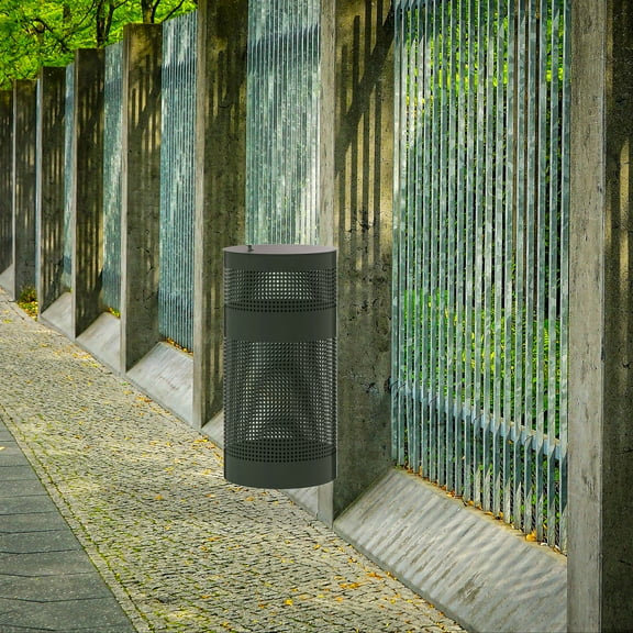 Emma Oliver 11.5 Gallon Stainless Steel Outdoor Trash Can with Lid, Freestanding or Mountable Design, 20 Trash Bags Included