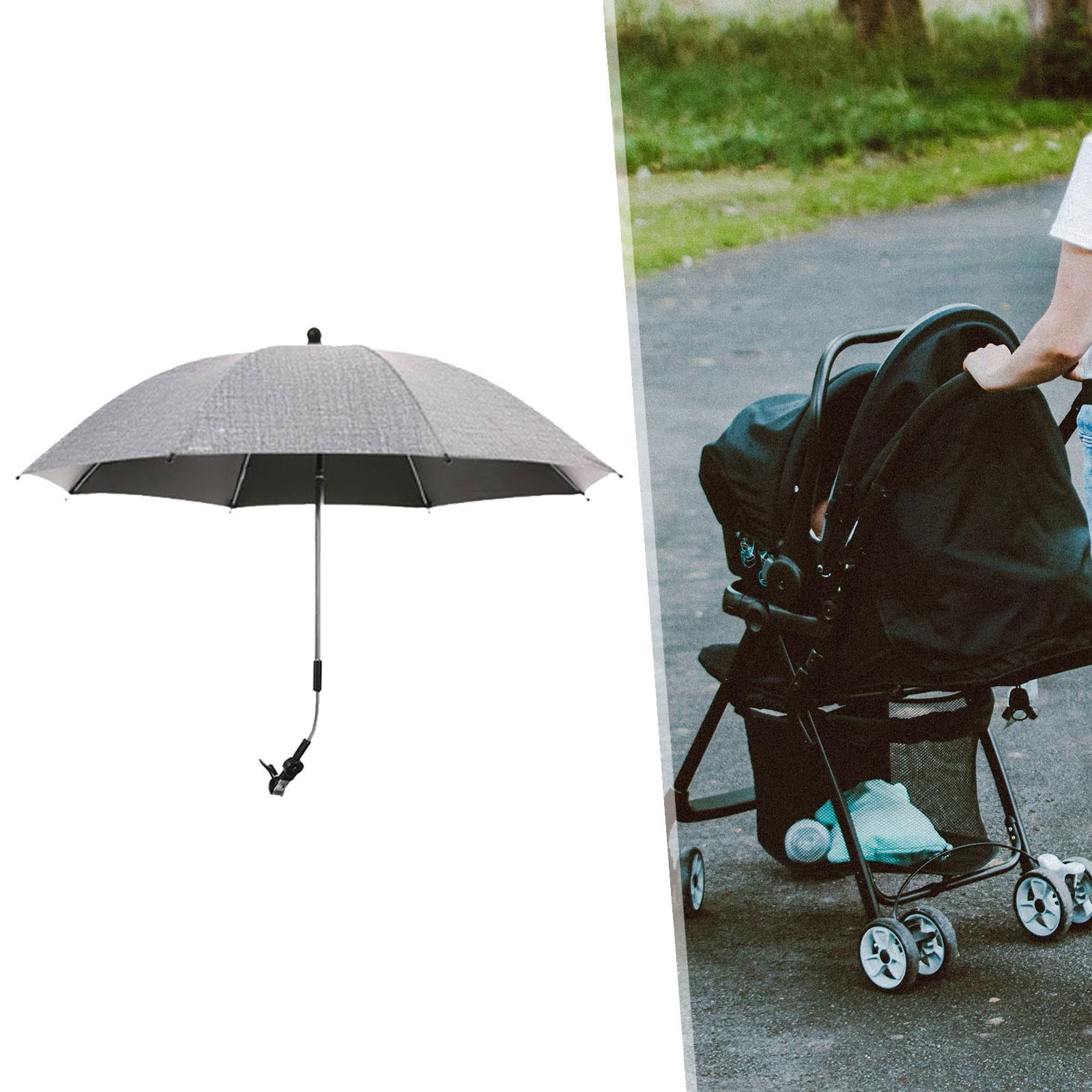 Baby Pram Umbrella with Clamp Baby Parasol Universal Summer 360 Degree Adjustable Sun Protection Baby Parasol for Outdoor Trolley gray
