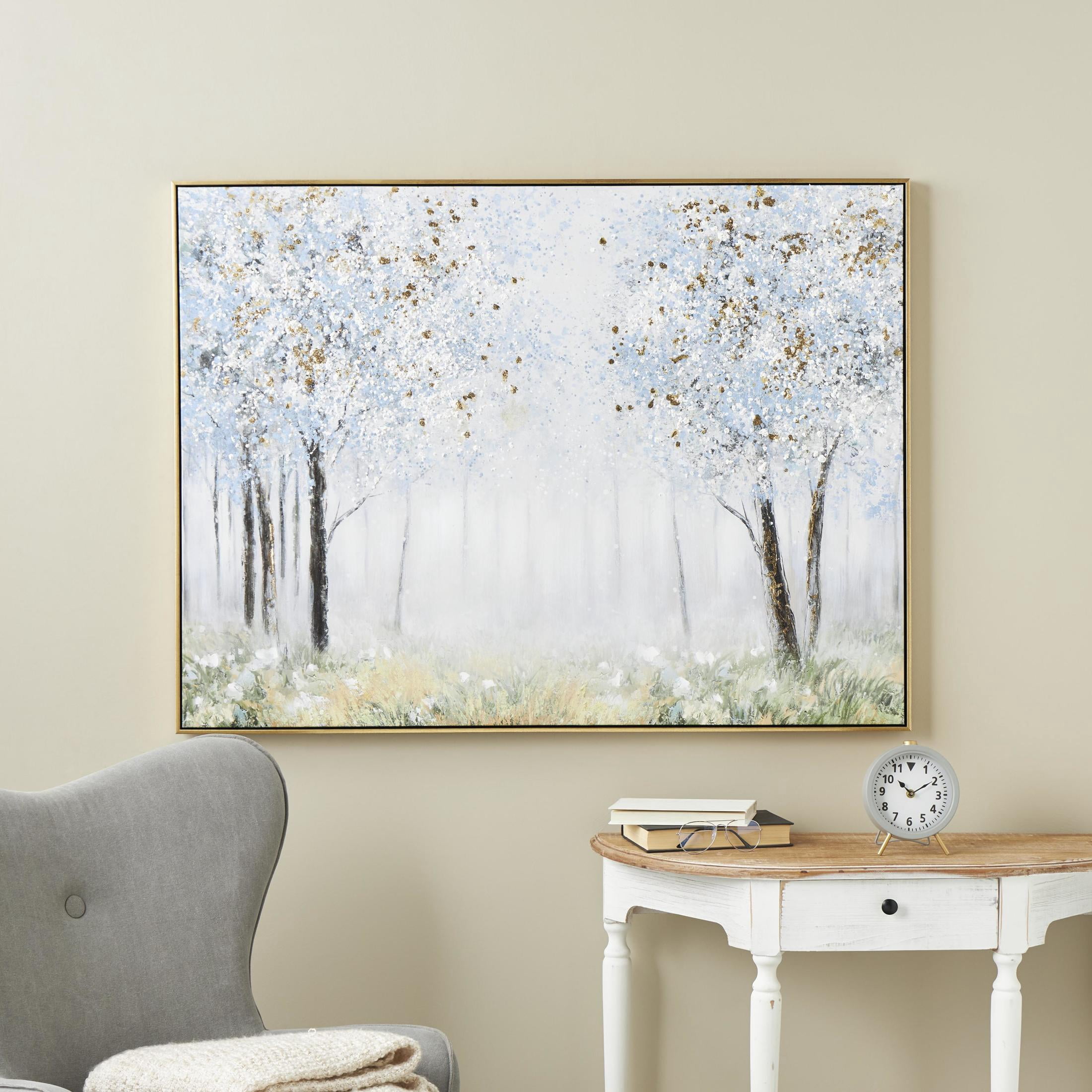 47" x 36" Forest Landscape Framed Wall Art with Gold Foil Accents, by DecMode