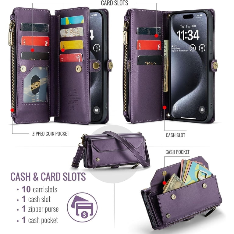 Personalised Card Holder Zipper Wallet Crossbody Phone case, with Long  Shoulder Strap, for iPhone15/14/13 - Walmart.com