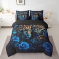 thumbnail image 2 of Feelyou 3D Leopard Cheetah Bedding Comforter Set 7pcs for Couple, Mystic Blue Rose King Bedding Sets, Romantic Couple Animal Reversible Bed Sheets, Ultra Soft Bedroom Decor, 2 of 7
