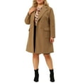 thumbnail image 2 of Unique Bargains Women's Plus Notched Lapel Double Breasted Long Coat Camel 1X, 2 of 6