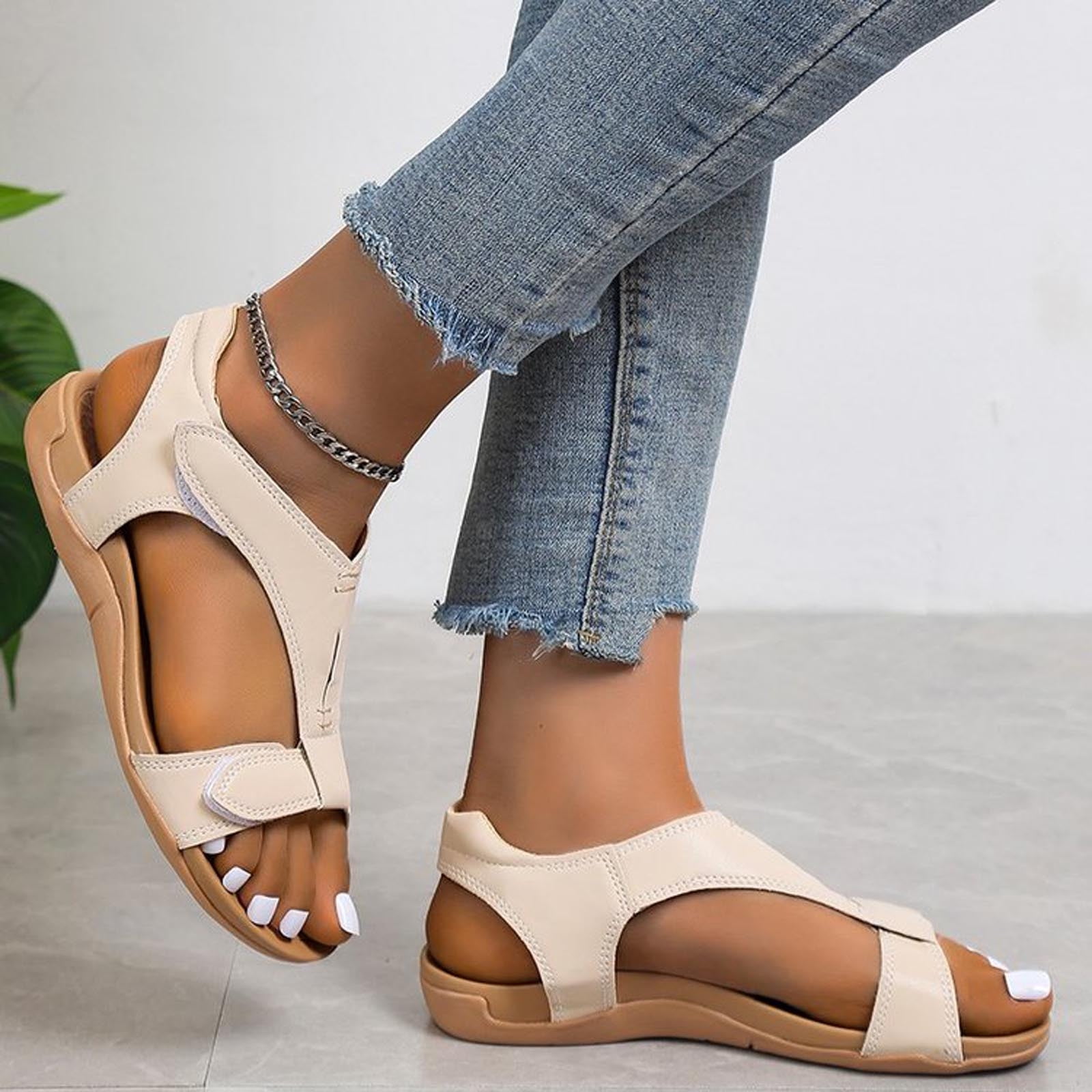 BRISEZZS Women's Flat Sandals- Casual Open Toe Footbed Summer Sandals #674  Beige 