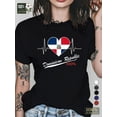 thumbnail image 1 of Camiseta de Mujer de Verano Suave1pc Dominican Republic Heartbeat Graphic Tee, 100% Cotton Crew Neck T-Shirt with Slight Stretch, Casual All-Season Knit Fabric Top with Applique DetailFather's Day,, 1 of 6