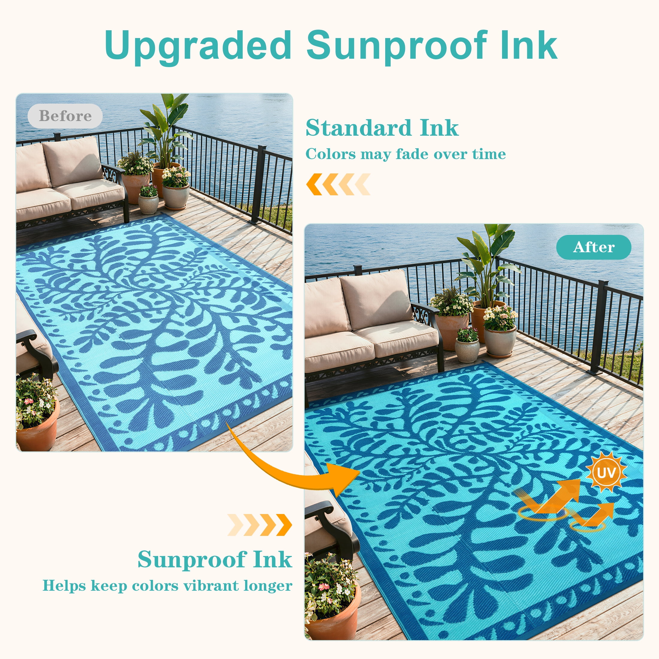Wonnitar 8'x10' Outdoor Rug Waterproof, Plastic Straw Portable Rugs for Outside, Large Reversible RV Outdoor Carpet,Modern Blue Purple Carpets for Picnic Garden Patio