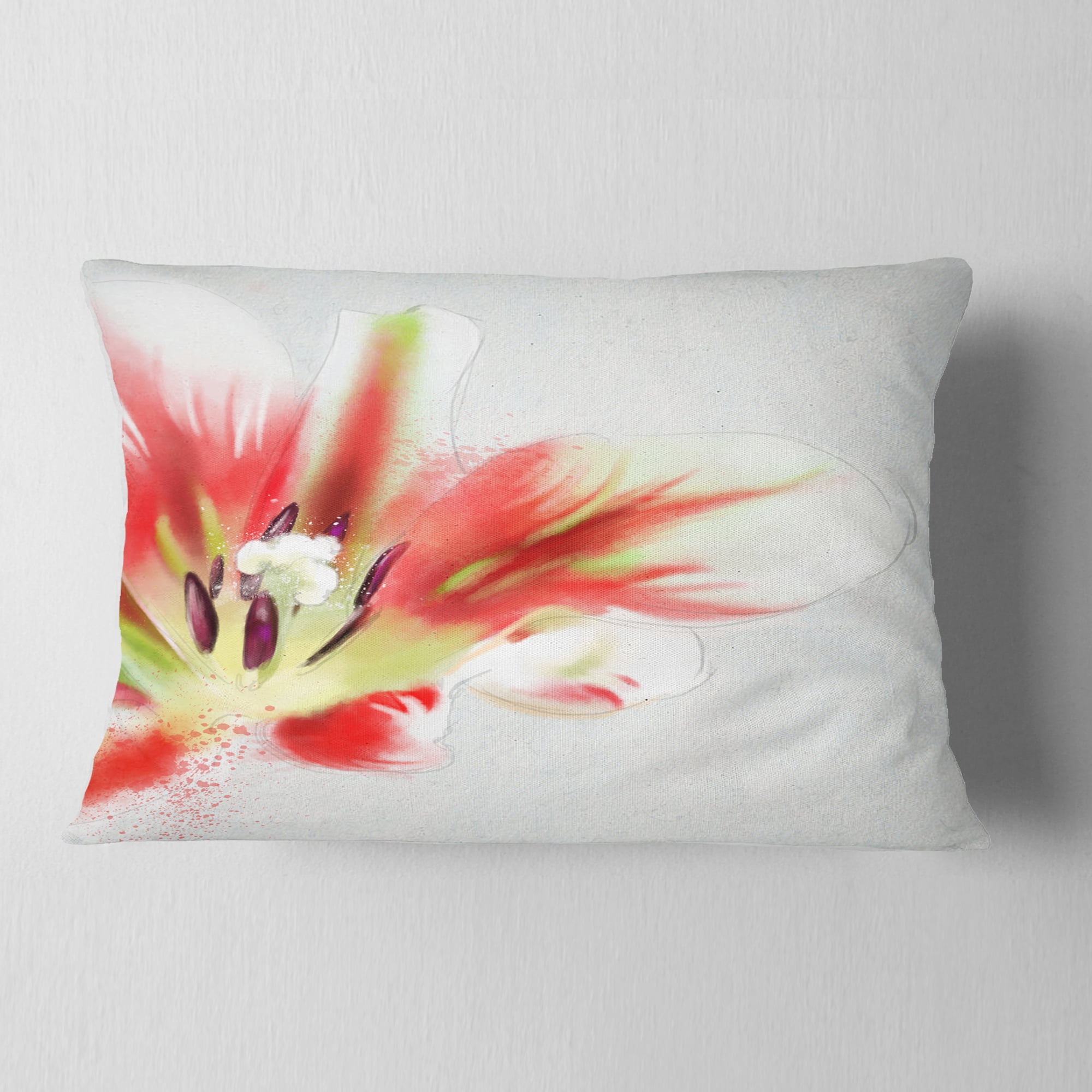 Designart Large Watercolor Red Tulip Flower - Floral Throw Pillow - 12x20