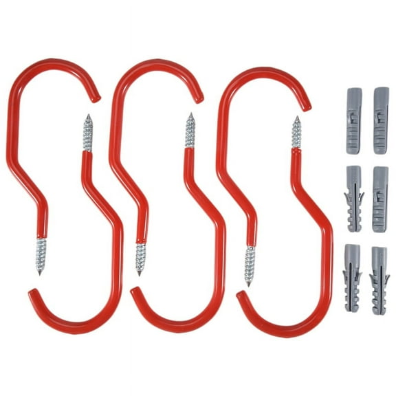 Bike Hooks,Heavy Duty Bicycle Storage Hooks Set,Screw-in Utility Storage Hangers Shed Garage Garden Hook Plastic Coated for Wall Mount/Ceiling Red Pack of 6