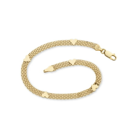 10k Gold Heart Link Bracelet - 10k Yellow Gold Bismark-Link Heart Bracelet 7.25