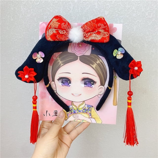 Diadema de rejilla de estilo chino para Año Nuevo, tocado de princesa de estilo palaciego, borla de flor de mariposa antigua, bandera para la cabeza