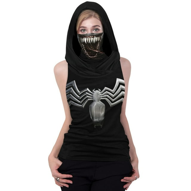 Sylvamorning T-Shirt Femme Imprimé Squelette Sans Manches à Capuche avec Masque